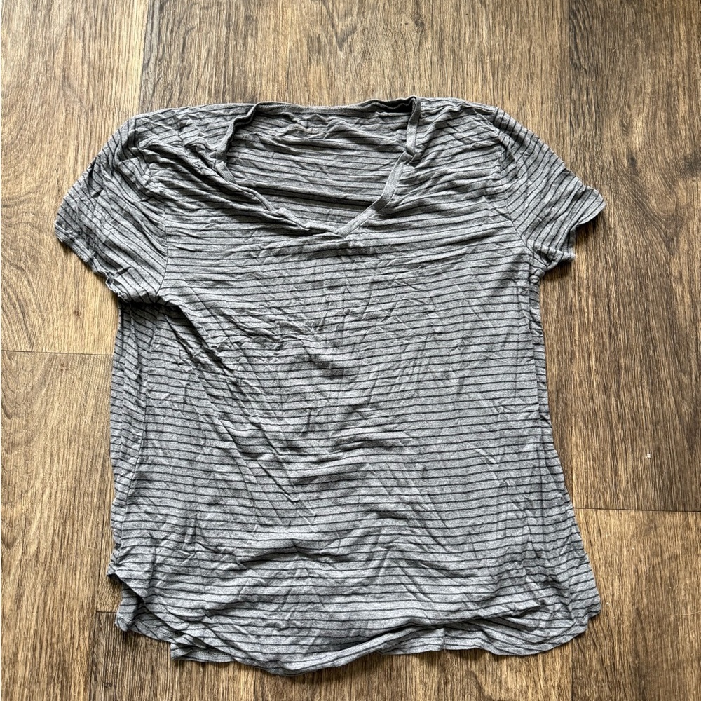 Gray Striped V neck Women's Top